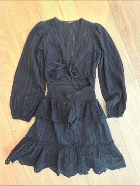 Area Stars Black Eyelet Wrap Mini Dress - Women Sz Small